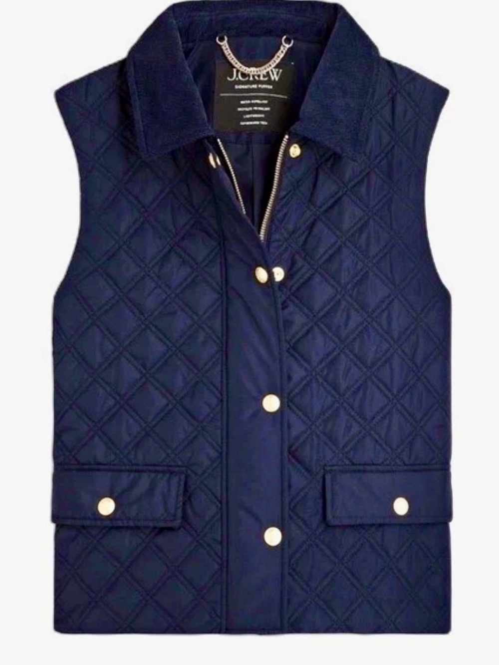 LIKE NEW J. Crew Navy Blue Quilted Barn Jacket Vest with Gold Hardware